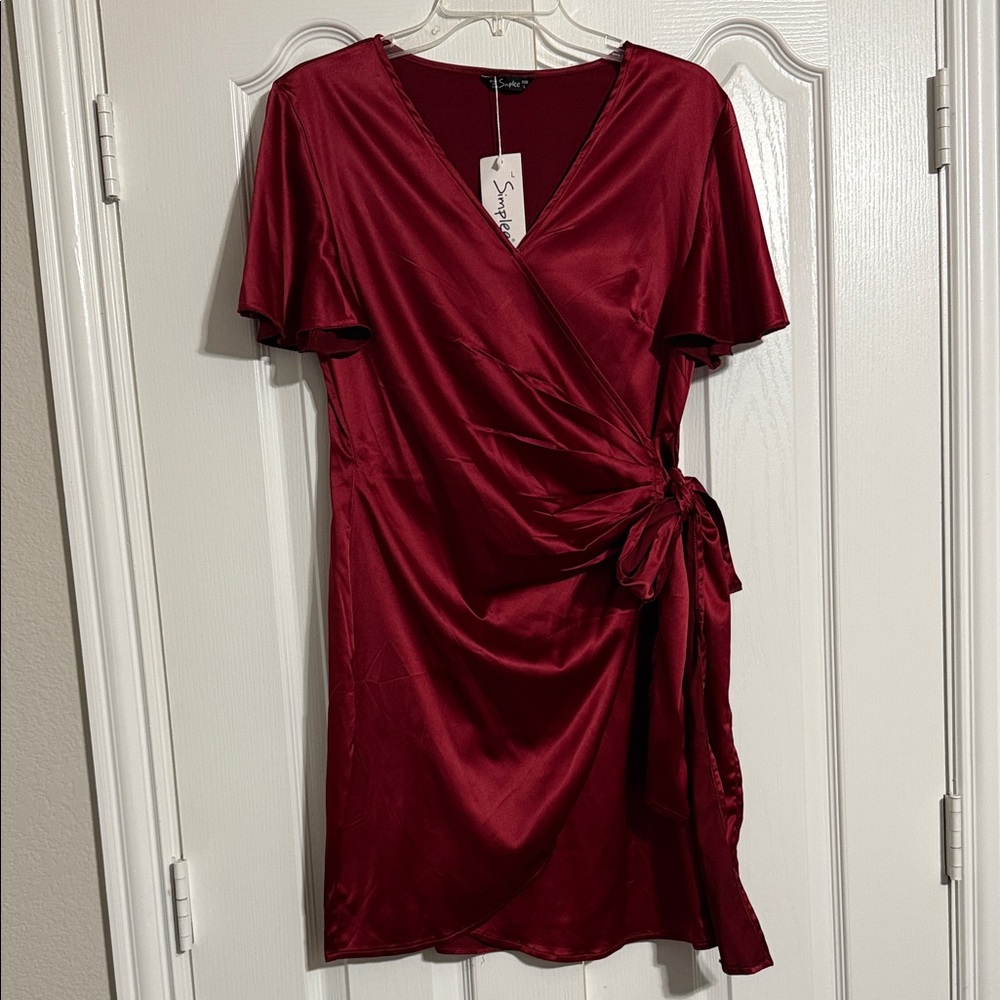 Simplee Apparel Burgundy Wrap Mini Dress
